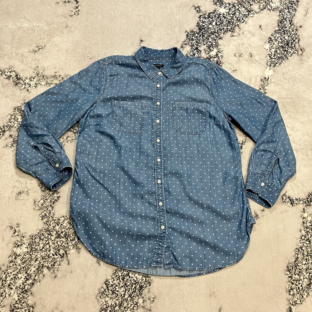 Talbots Denim Button Down Shirt‎ Womens Size 14 Chambray Long Sleeve Pockets